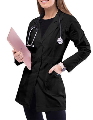 Adar 32 Inches Women's Multi Layered Pockets White Lab Coat - Black