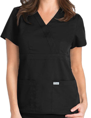 Grey's Anatomy 25.5 Inch Women's Mock Wrap Nurse Scrub Top Black