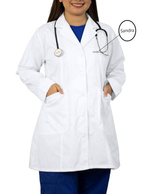 Free Embroidery HeedFit Women's Two Pocket 35 Inches White Medical Lab Coat