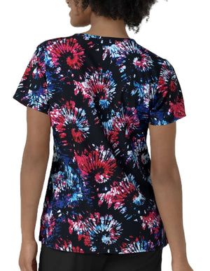 Wink Women's Freedom Sparkle Black V-Neck Border Print Scrub Top