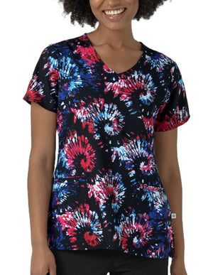 Wink Women's Freedom Sparkle Black V-Neck Border Print Scrub Top