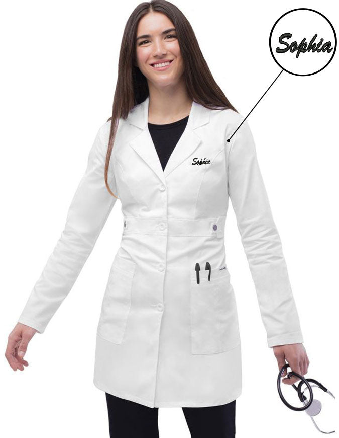Free Embroidery Adar Pop-Stretch 36 Inch Women's Tab-Waist Lab Coat