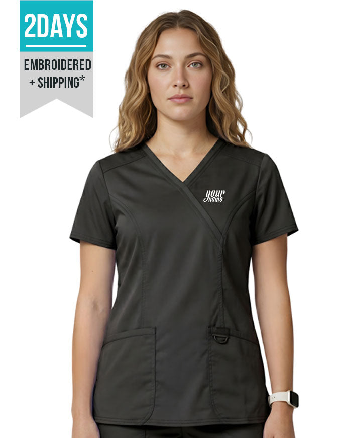 Free Embroidery HeedFit Women's 3-Pocket Mock Wrap Scrub Top