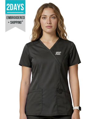 Free Embroidery HeedFit Women's 3-Pocket Mock Wrap Scrub Top