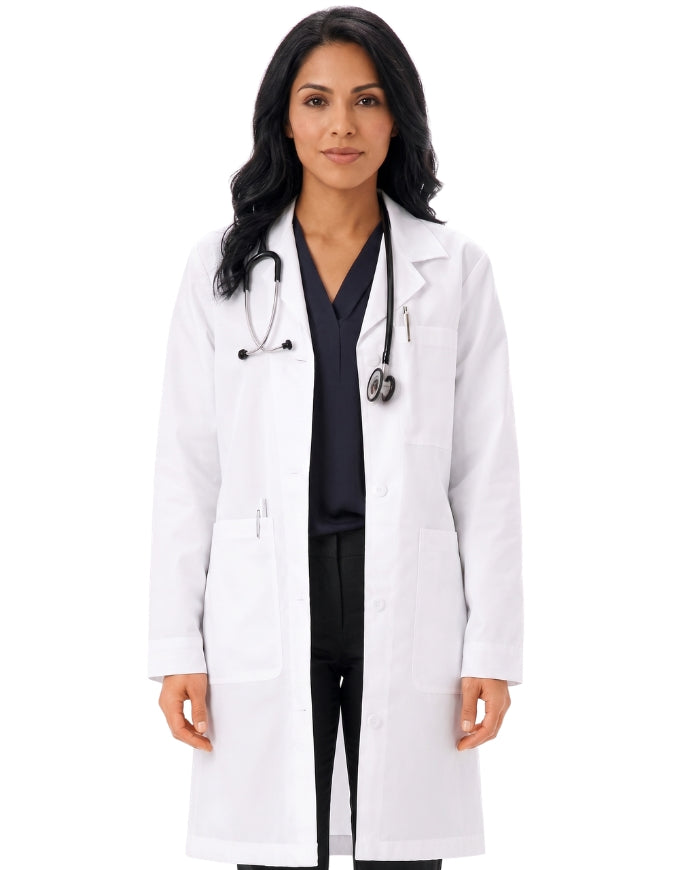 HeedFit 37 Inch Women's Four Pockets White Lab Coat