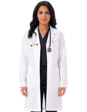 HeedFit 37 Inch Women's Four Pockets White Lab Coat