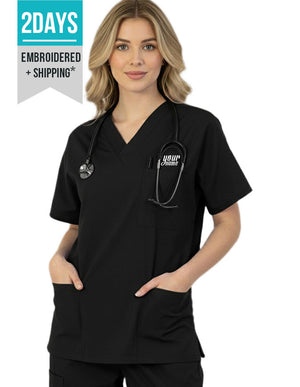 Free Embroidery HeedFit 27.5 Inch Unisex Four Pocket Scrub Top