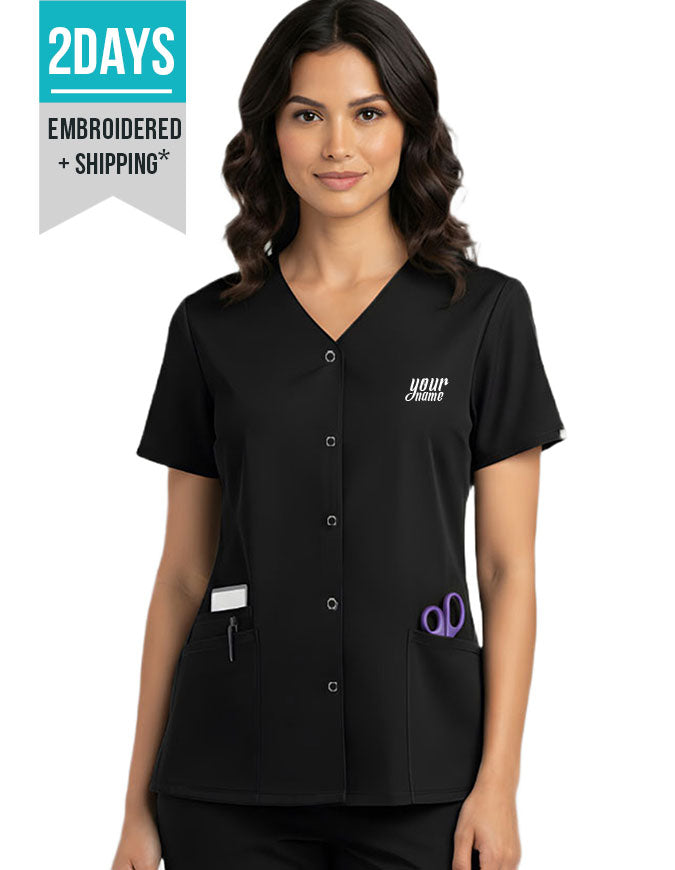Free Embroidery HeedFit Women's Snap Front V-Neck Scrub Top