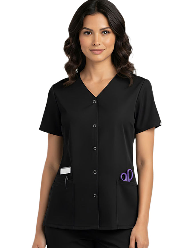 HeedFit Women's Snap Front V-Neck Scrub Top