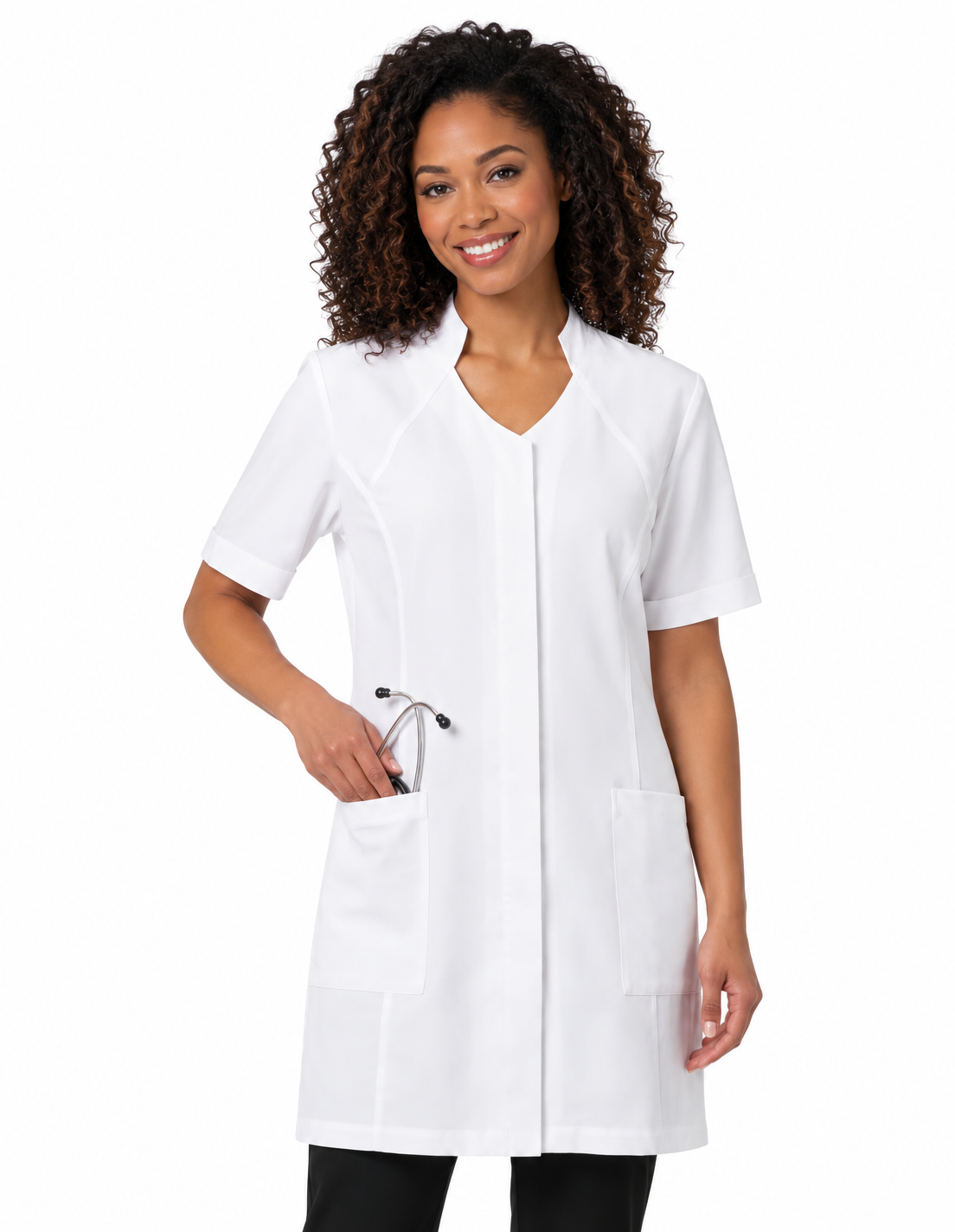 Labcoat HQ Women's 35 inch Stand Up Collar Short Sleeve Labcoat
