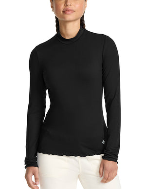 Med Couture Layers Lettuce Edge Women Mock Neck Underscrub
