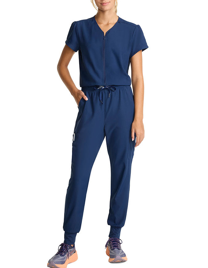 Med Couture Insight Women's 4-Pocket Zip Front Drawstring Scrub Jumpsu