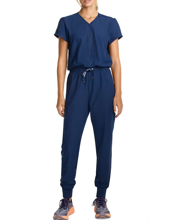 Med Couture Insight Women's 4-Pocket Zip Front Drawstring Scrub Jumpsu