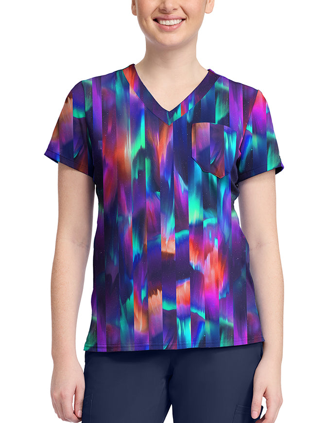 Med Couture Sweet Talker Women's 1-Pocket STRETCH V-Neck Print Scrub T