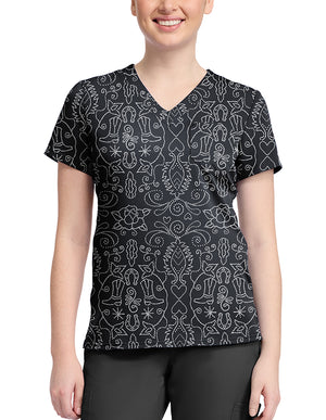 Med Couture Sweet Talker Women's 1-Pocket STRETCH V-Neck Print Scrub Top