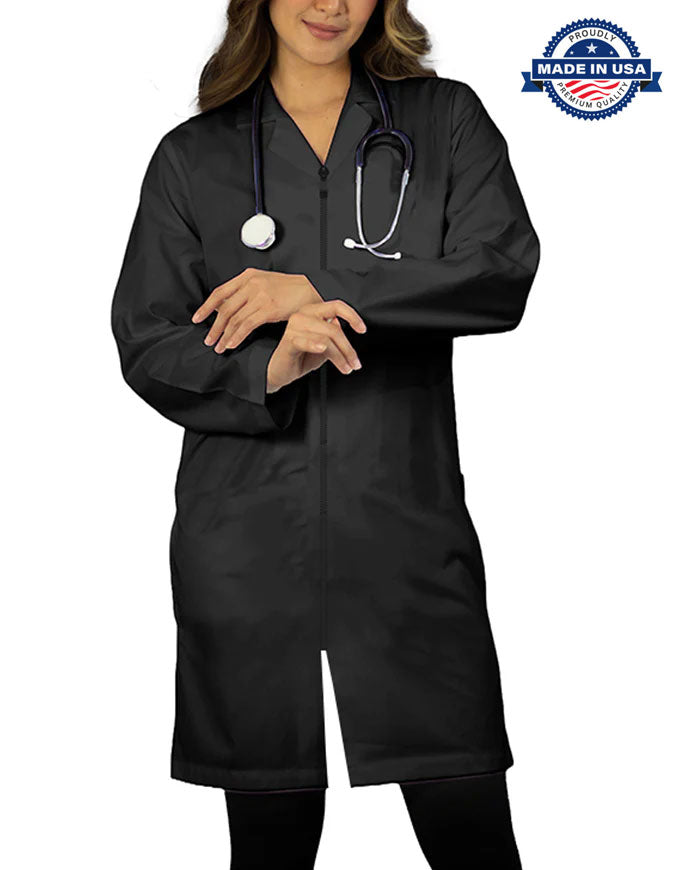 Panda Uniforms Unisex 37 Inches No Pocket Zip Front Lab Coat - Made In USA