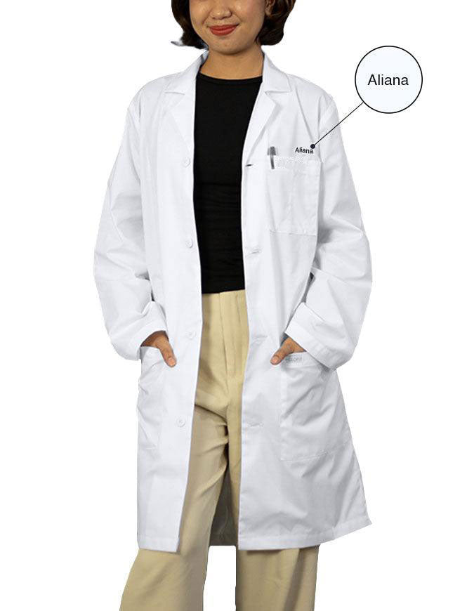Free Embroidery HeedFit Unisex 37 Inches Three Pocket White Functional Lab Coat