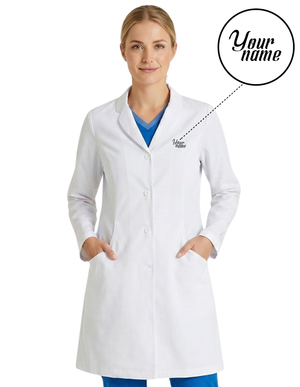 Free Embroidery Labcoat HQ Women's 4-Pocket 35" 4-Button Lab Coat